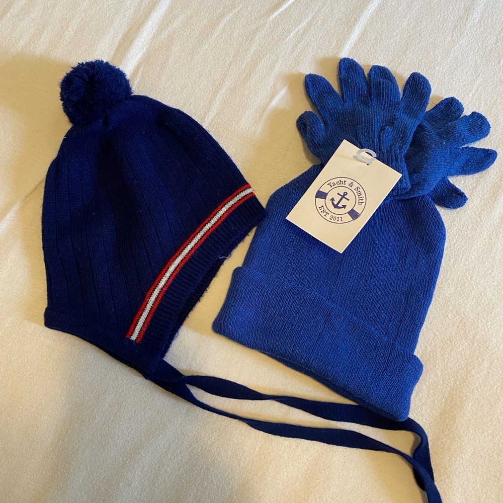 Kids Blue Winter Hat and Glove Set